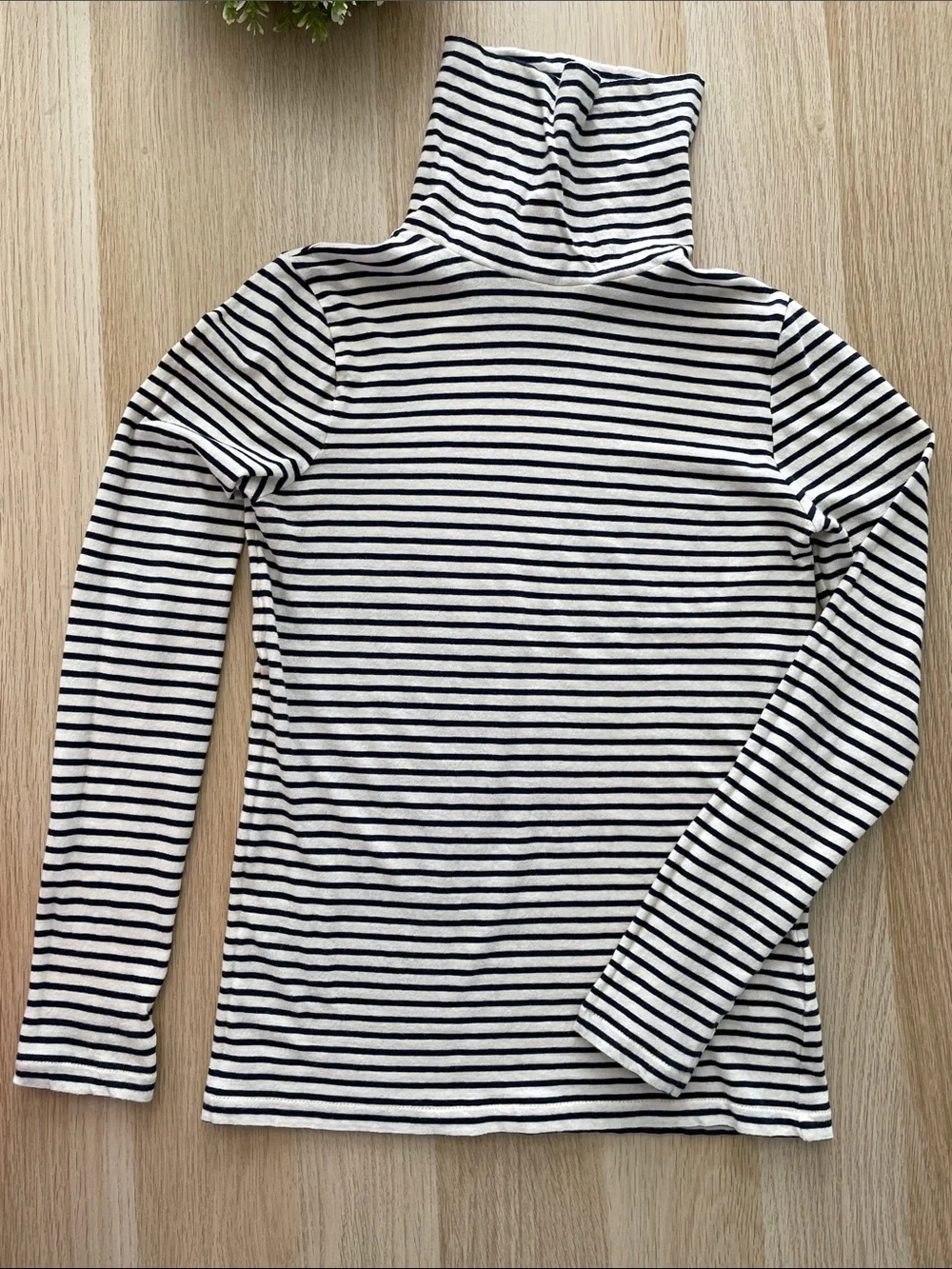 J. Crew Black and White Striped Tissue Turtleneck Long Sleeve Tee